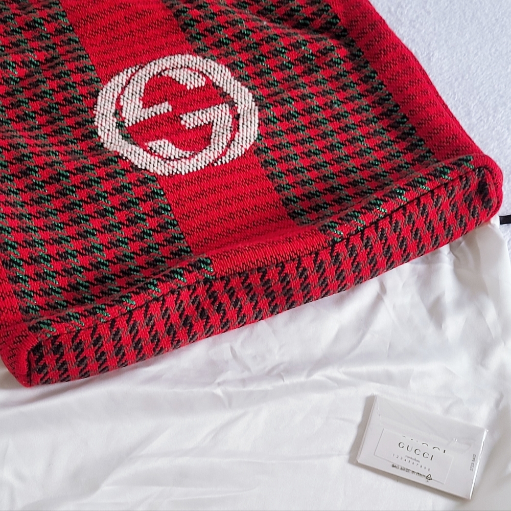 Authentic Gucci cauliflower embroidered houndstooth and stripe Wool tote bag - Picture 6 of 16